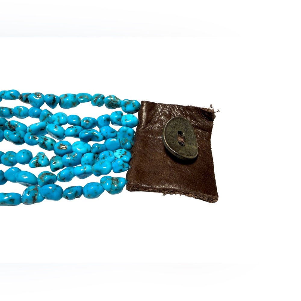 Neiman Marcus Bright Turquoise Leather Strap Nugget Bead Bracelet - Picture 4 of 8